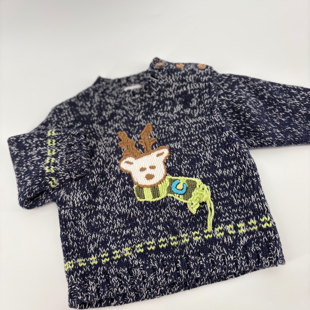 Covington Toddler Boys 12 Month Sweater Navy Blue Reindeer Christmas‎ Knit